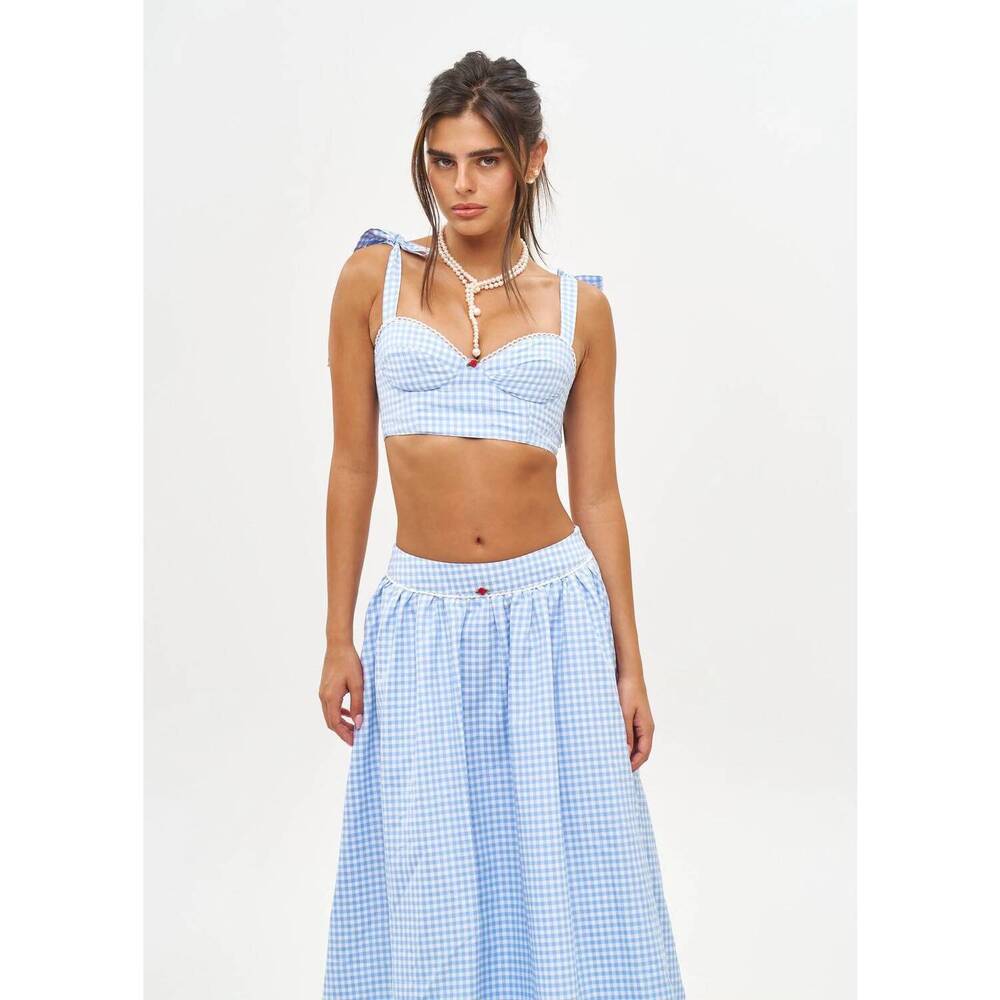 NEW BANANHOT alba crop top in light blue gingham